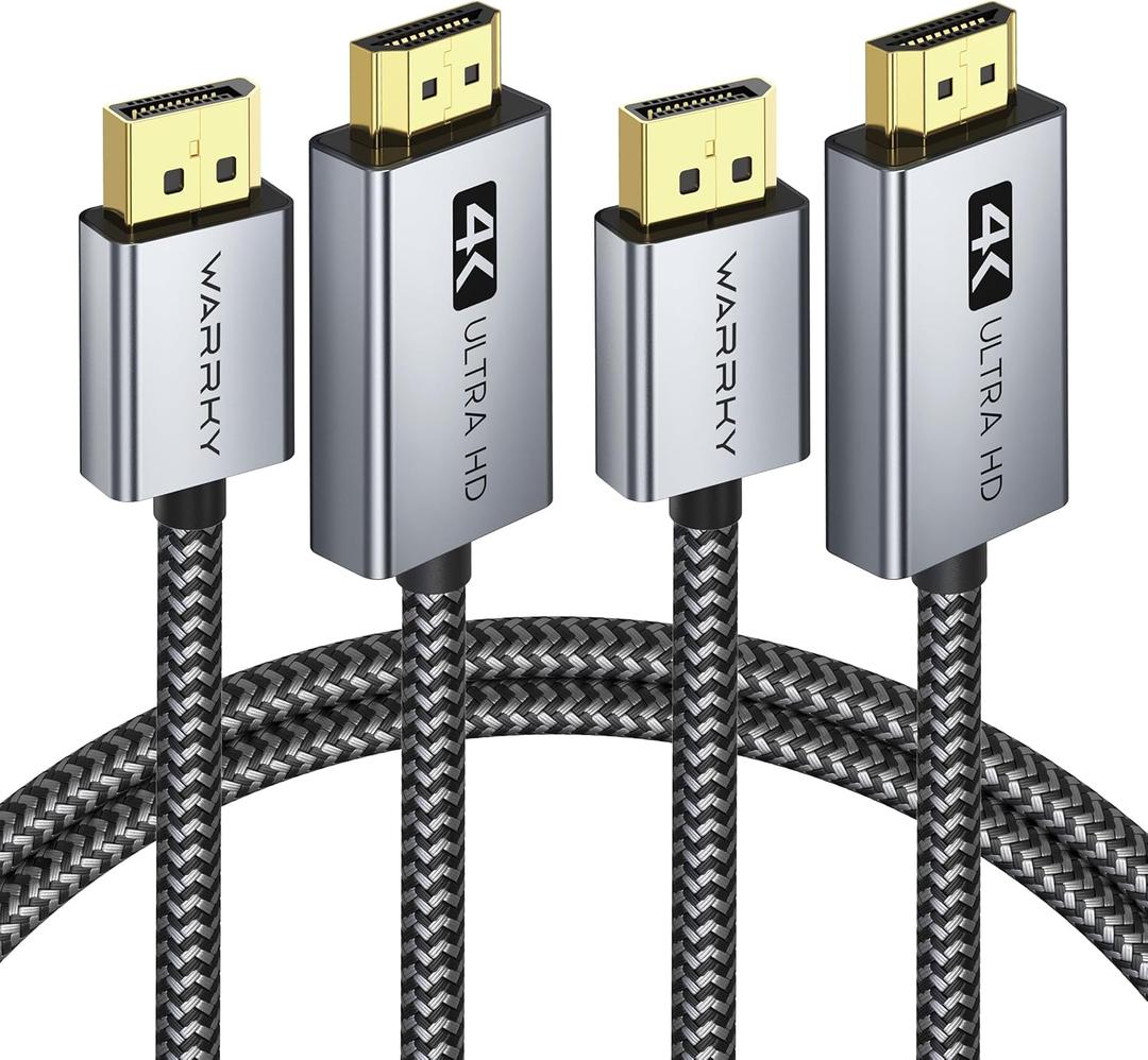 Warrky 4K DisplayPort to HDMI Cable Adapter 3.3FT 2-Pack [Aluminum Shell, Nylon Braided] High Speed (1440P 60Hz, 1080P 120Hz) Uni-Directional DP to HDMI Cord Compatible for Dell, HP