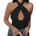 REORIA Butsmooth® Women's Trendy Sexy Criss Cross Halter Neck Sleeveless Thong Bodysuits Xl