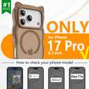 3 in 1 Magnetic for iPhone 17 Pro Case for Women Girls,1X Screen Protector+1X Camera Lens Protector,Compatible with MagSafe,Translucent Matte,Cute Cat-Ear Wavy Phone Case,6.3",Brown
