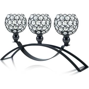 3 Arms Crystal Candelabra Centerpieces Gold Candle Holder Stand for Wedding Home Decor,Candle Holder for Table Centerpiece Party Decoration (Black)