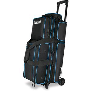 3 Ball Bowling Bags with Wheels,Rolling Bowling Ball Bag for 3 Bowling Balls & Bowling Accessories -Retractable Handle Extends to 38", Blue 