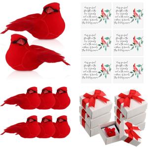 6 Sets Lucky Red Cardinal Bid with Card and Gift Box - Small Good Luck Charms Ornament Christmas Cardinals Decor, Memorial Sympathy Gifts for Women Men