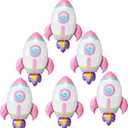 6 Pack Pink Rocket Balloons - Space Theme Party Decorations, Aluminum Foil Balloons for Birthday, Baby Shower, NASA Events