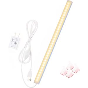 JUSJUBR 12-Inch Slim LED Under Cabinet Light with Memory Function, Warm White 3000K Dimmable USB Light Bar for Rooms