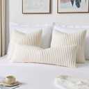Kevin Textile Soft Plush 14x36 Inch Long Lumbar Pillow Cover 1 Pack, Luxury Fluffy Faux Fur Striped Flannel Rectangle Body Cushion Case for Couch Sofa Chair Bed Home Decor, Cream White