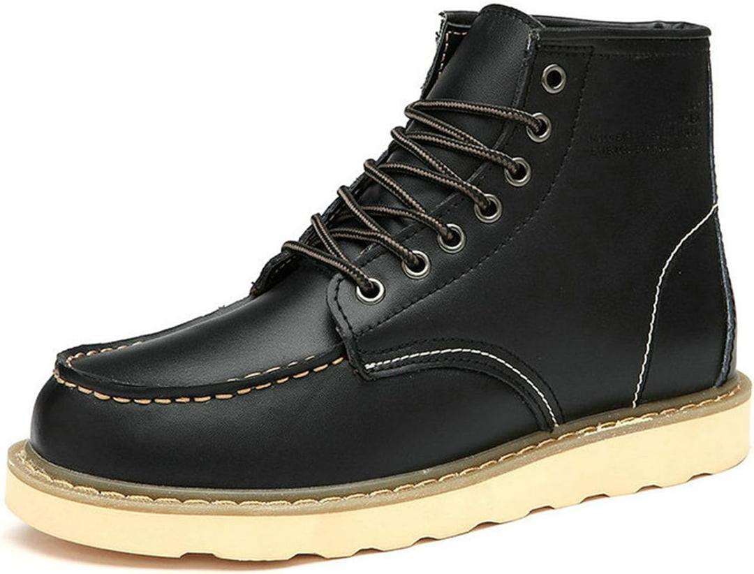 Men's Fashion British Style Leather Work Boots Slip Resistant Shock Absorbing Full Grain Leather High Top Leather Boots Industrial Construction, Roofing, Electricians (Black, 46)