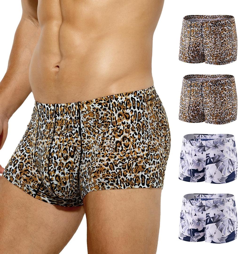 Arjen Kroos Men's Ice Silk Underwear 4 Pack Cooling Boxer Briefs for Men Quick Dry Trunks Underpants (S)