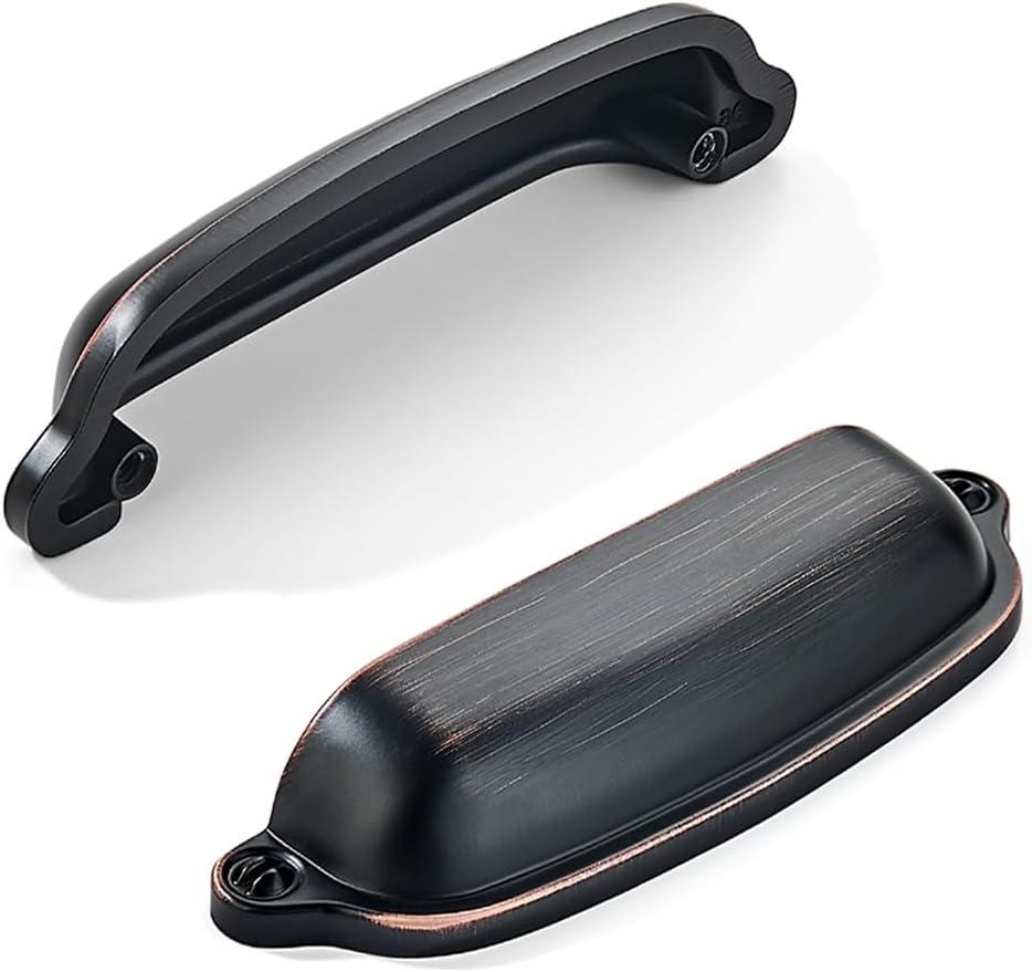 khtumeware 10 Pack Oil Rubbed Bronze Cup Pulls 2-1/2 Inch Center to Center - Cabinet & Drawer Handles for Kitchen Hardware
