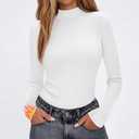 Evervibe Women's Mock Neck Thermal Tops Long Sleeve Cotton Ribbed Knit Turtleneck Shirts Slim Fitted Casual Base Layer, M, White