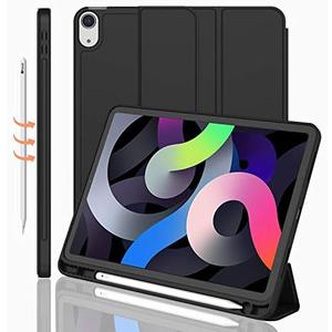 iPad Air 11 Inch Case M3(2025) / M2 (2024), iPad Air 5th/4th Generation Case 2022/2020 10.9 Inch with Pencil Holder, Trifold Stand Smart Case with Soft TPU Back (Black)