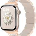 V.R.HOPE Stretchy Rose Gold Bracelet Resin Tortoise Apple Watch Band for Series 11/10/9/8/7/SE3 38mm 40mm 41mm 42mm, Lightweight & Flexible Fashion Cute with iWatch Series 6/5/4/3/2/1(Oatmeal-Stretchy)