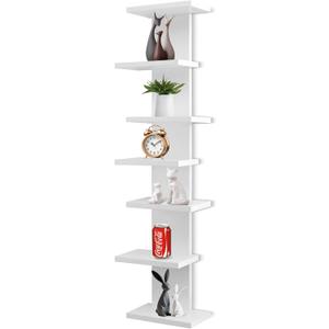 7 Tier Wall Shelf Unit-White Floating Shelves for Home Decor, Modern Unique Asymmetric Design for Bedroom & Living Room Storage