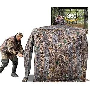 FUNHORUN Hunting Blind 360 Degree See Through Ground Blind with Carrying Bag, 2/3 Person Pop Up Camouflage Tent Portable Concealed Shelter