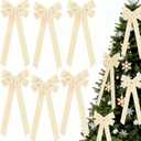 6Pcs Large Beige Bows Christmas Decorations, Boho Velvet Bows for Christmas Tree Outside Decorating, Premade Decorative Ribbon with Twist Tie for Wreath Garland Staircase Front Door 6.9*23.6"