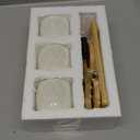 3pcs Owl Succulent Pots with 3 Tier Bamboo Saucers Stand Holder - White Modern Decorative Ceramic Flower Planter with Drainage - Home Office Desk Garden Mini Cactus Plant Pot Indoor Decoration