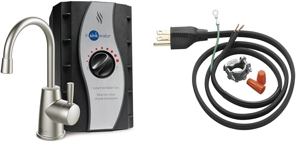 InSinkErator HOT250 Instant Hot Water Dispenser System, Single-Handle Faucet in Satin Nickel with 2/3-Gallon Stainless Steel Tank, H250SN-SS & Garbage Disposal Power Cord Kit, CRD-00