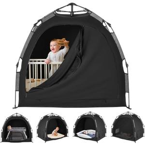 YAVIL Pack N Play Blackout Cover, ONE-Click Folding Baby Sleep Pod Crib Tent,Breathable Baby Travel Crib Canopy Tent,Block Out 95%+ Light,Baby Travel Essential