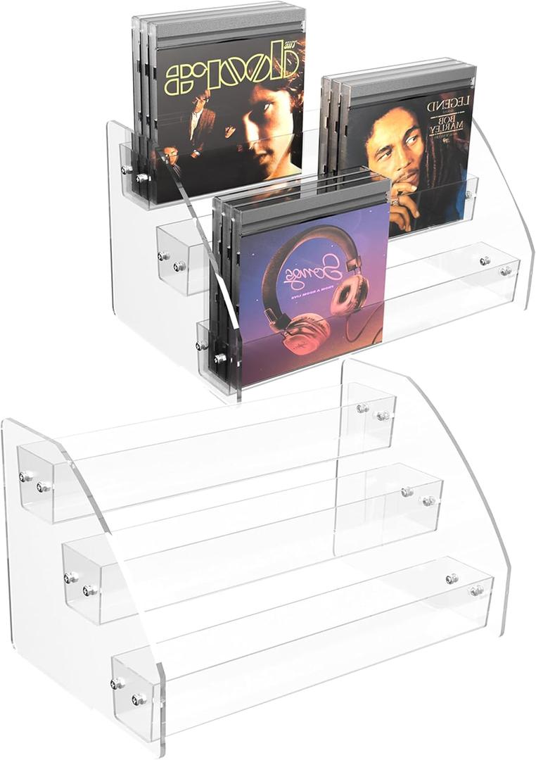 2 Pack 3Tier Clear Acrylic CD Organizers, Display Rack Holds up to 36 Standard DVD Cases for Media Storage and Organization