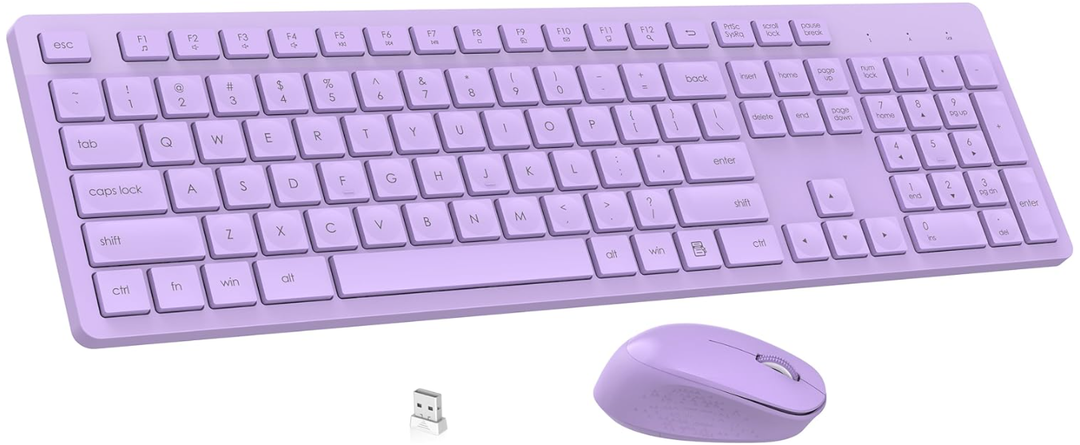 LeadsaiL Purple Wireless Keyboard and Mouse Combo, Full-Sized Ergonomic Computer Keyboard, 2.4GHz USB Cordless Keyboard Silent Mouse Set, 12 FN Shortcuts for Windows MacOS Laptop Computer