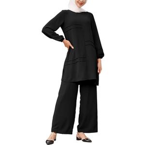 Iwemek Muslim Casual 2 Piece Set for Women Loose Top Wide Leg Pants Dubai Abaya Islamic Two Piece Outfit Prayer Clothes XL