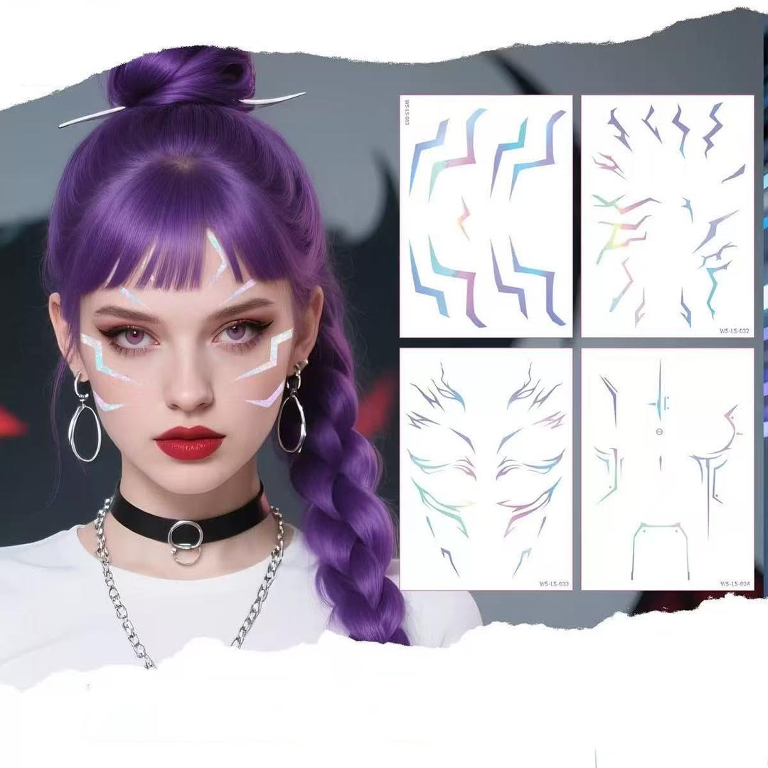 4 x Purple Temporary Tattoo Patterns – Realistic Waterproof Body Art for Cosplay, Halloween, and Party Makeup 4PCS