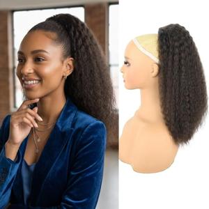 Kinky Straight Drawstring Ponytail Extension 16 Inch Yaki Ponytail Hair Extension Thick Natural Synthetic Ponytail Soft Fluffy Clip In Hairpiece for Women Daily Wear(Light Brown)