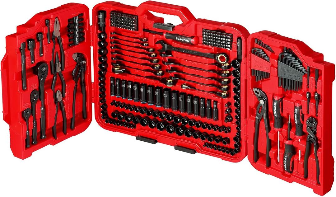 STARWORK TRUE MECHANIC 312-Piece Mechanics Tool Set and Socket Set, Professional Pliers Wrench SAE/Metric