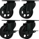 FactorDuty 4 All Black Metal Swivel Plate Caster Wheels w/Brake Lock Heavy Duty High-gauge Steel (3" Combo)