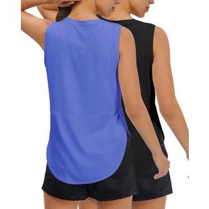 JOYSPELS Ice Silk Workout Tank Tops for Women Cool-Dry Sleeveless Loose Fit Yoga Shirts Athletic (Medium, Black/Bluebonnet)