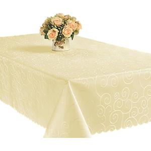 EcoSol Designs - Microfiber Damask Waterproof Stain Resistant Tablecloth, Wrinkle-Free Oval or Rectangular, Versatile and Functional Dining Tablecloth, Ecru, Swirls Design, 60 x 120 inches