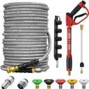 5000PSI Pressure Washer Gun and Hose Kit, 100FT Kink Resistant Steel Braided Power Washer Hose with 3/8" Swivel Quick Connector and M22 14mm Adapters Replacement/30" Extension Washer Wand (Gray)