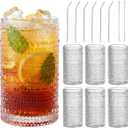 16oz Hobnail Drinking Glasses Set of 6, Vintage Embossed Clear Highball Tumblers, Large Capacity, Non-Slip Beaded Texture, Dishwasher-Safe Lead-Free Cups for Water, Cocktails, Juice, Beer & Whiskey
