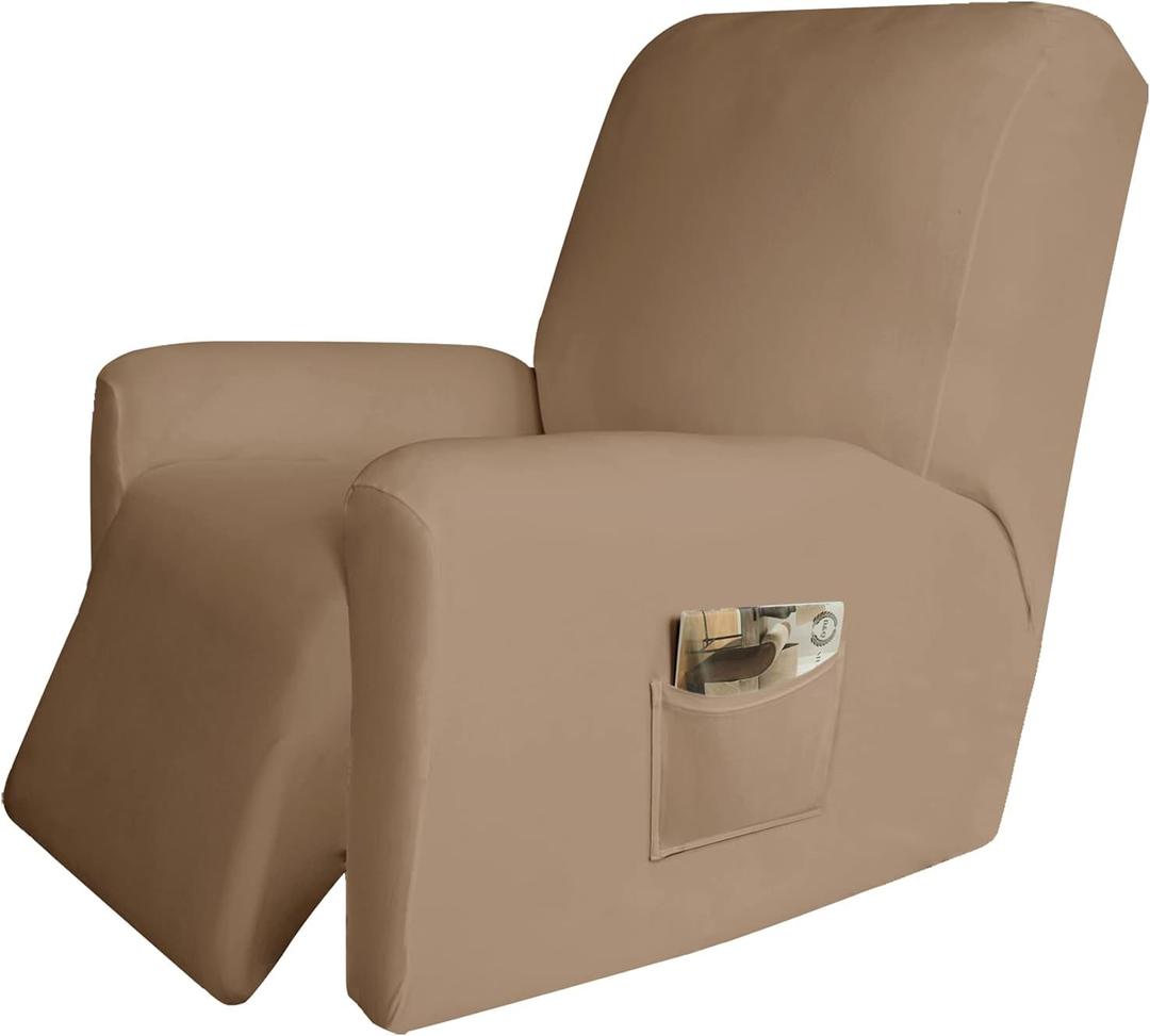 Easy-Going 4 Pieces Microfiber Stretch Recliner Slipcover  Spandex Soft Fitted Sofa Couch Cover, Washable Furniture Protector with Elastic Bottom for Kids, Pet(Recliner, Camel)