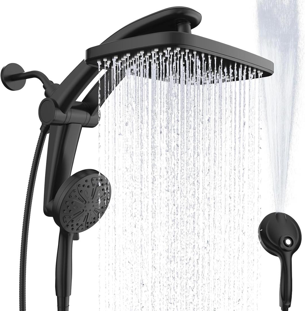 Rain Shower Head with Handheld High Pressure rainfall Shower Heads with Handheld Spray Combo Adjustable One-Piece Stand Dual Shower Head Built-in Magnetic Docking and Power Jets