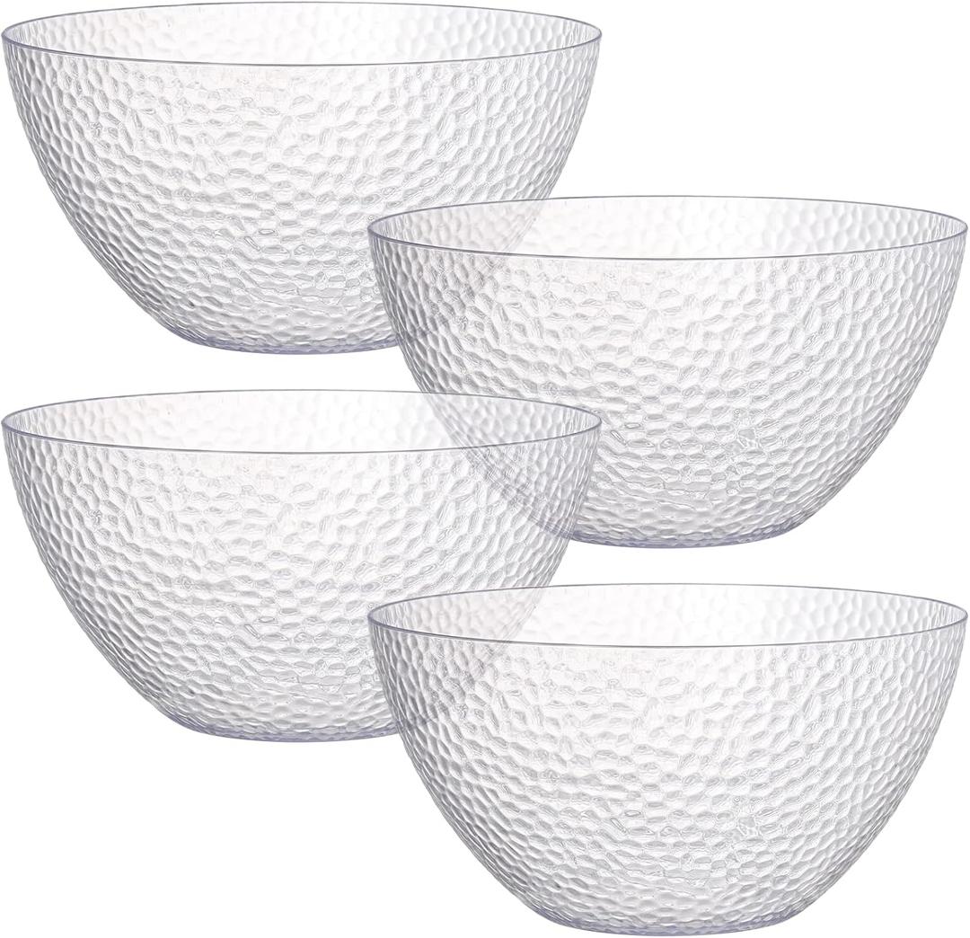Suwimut 4 Pack Clear Plastic Serving Bowls, 135 OZ Large Round Plastic Bowls, 10 Inch Disposable Reusable Salad Mixing Bowl Buffet Containers for Catering, Party, Salad, Fruit, Chips, Popcorn, Snack