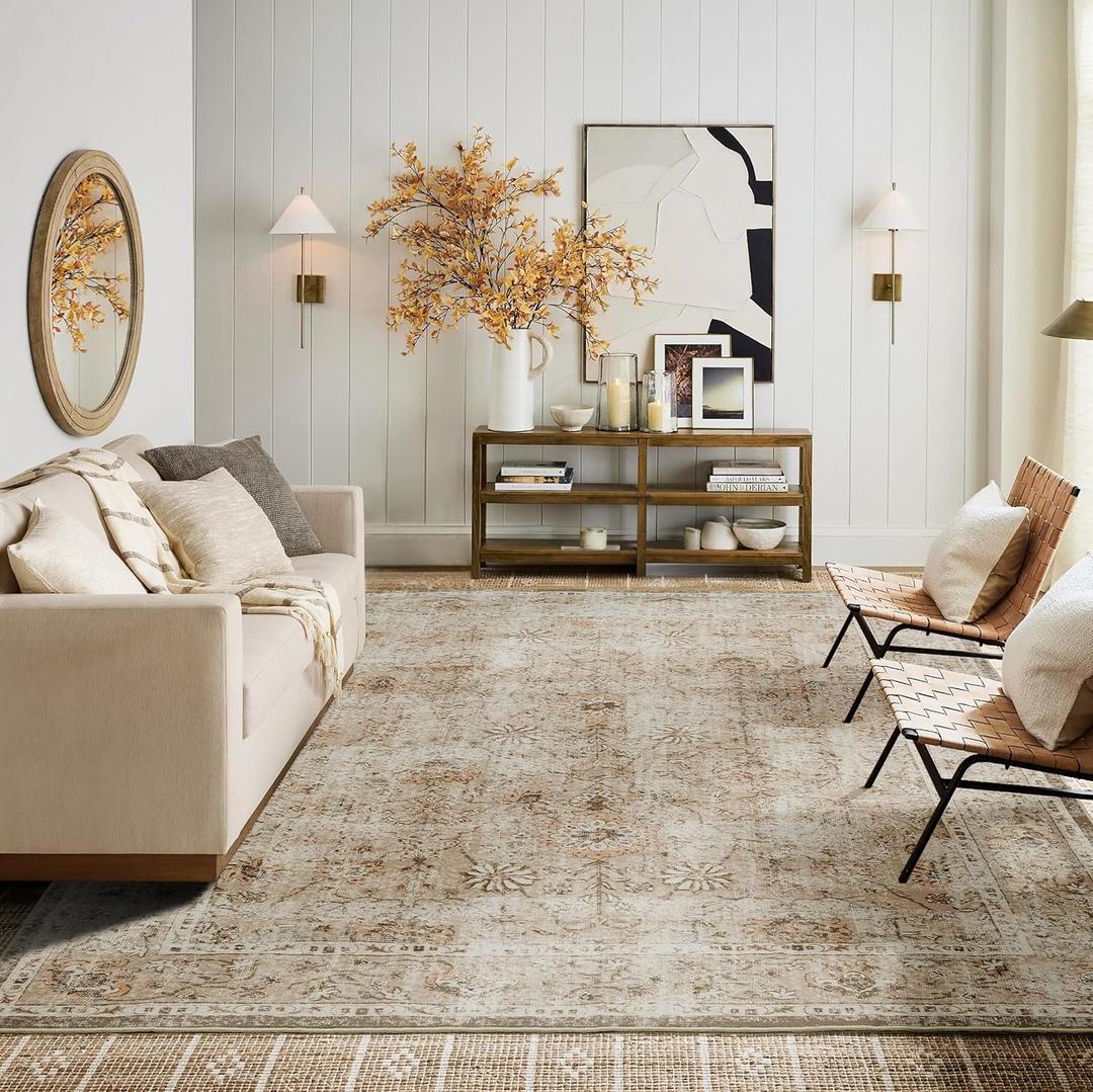 LIMON HOME Washable Area Rug 6x9, Large Soft Rugs for Living Room Vintage Beige Floral Rug 6 by 9 Area Rugs for Bedroom Dining Room Non-Slip Stain Resistant Under Table Rug