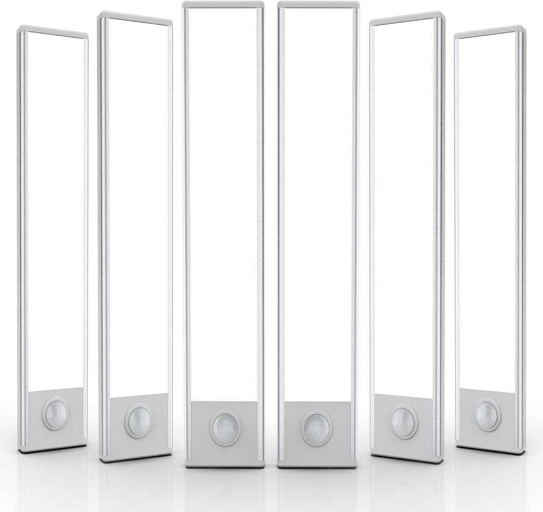 6 Pack Under Cabinet Lighting Wireless, 50 LED Rechargeable Battery Motion Sensor Light Indoor, Stick On Magnetic Closet Lights, Under Counter Lights for Kitchen, Stairs, White 12 in