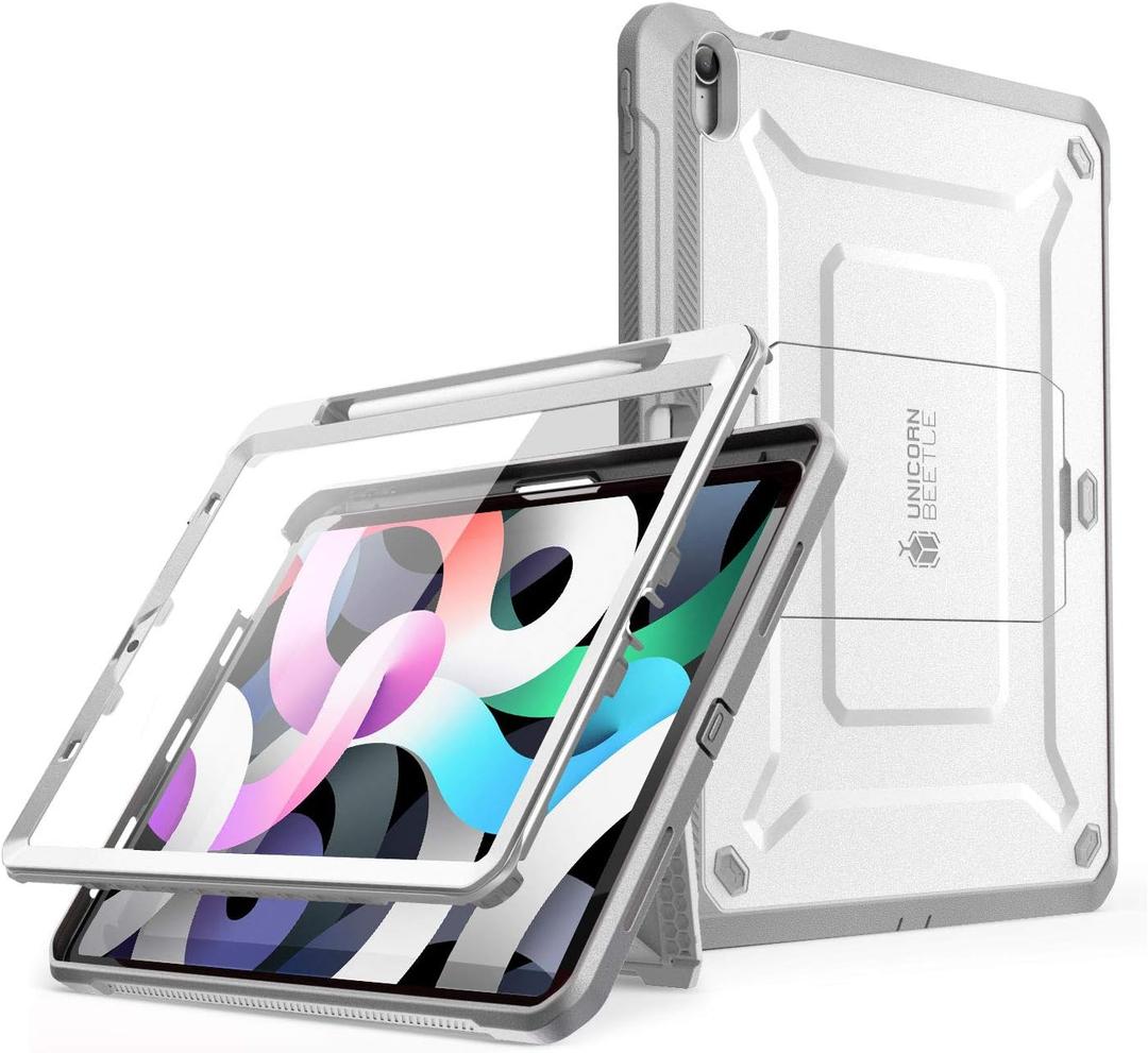 SUPCASE Unicorn Beetle Pro Series Case Designed for iPad Air 4 (2020) 10.9 Inch, with Pencil Holder & Built-in Screen Protector Full-Body Rugged Heavy Duty Case(White)