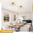 Gold Ceiling Bubble Light Fixture Modern 5 Lights Swirled Clear Ribbed Blown Glass Ball Chandelier Semi Flush Mount Lighting Dia 12.6" for Hallway Entryway Kitchen Dining Room