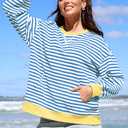 UEU Womens Striped Sweatshirt Crewneck Oversized Pullover Long Sleeve Top | Soft Cotton Blend Fabric, Front Kangaroo Pocket, Ribbed Cuffs Hem, Casual Loose Workout Clothes (M)