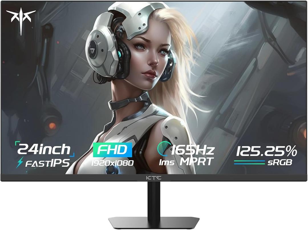 24 Inch Gaming Monitor FHD 1080P Fast IPS 165Hz, 125% sRGB 1ms HDR Zero-Frame Computer Monitor, HDMI 2.0, DisplayPort 1.4, FreeSync & G-Sync, Tilt, VESA Compatible, Eye Care (Black)