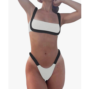 WODECASA Women's Colorblock Bikini Set Square Neck High Cut Cheeky Sexy Two Piece Swimsuit Bathing Suit S
