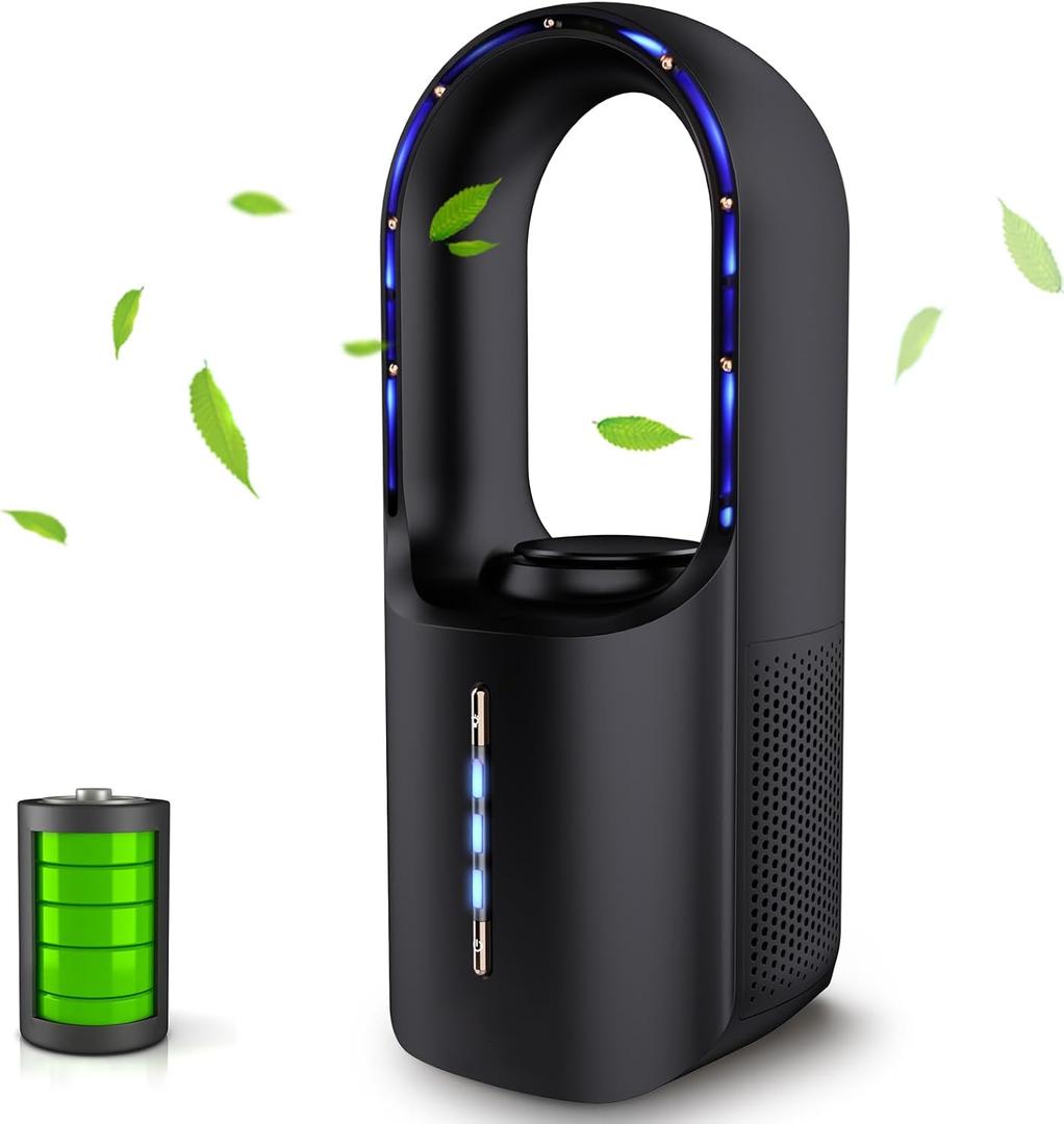 Portable Desk Fan, 11.8 Inch Bladeless, Quiet Table Fan with 3 Cooling Speeds, Rechargeable Battery Operated, Aromatherapy for Bedroom