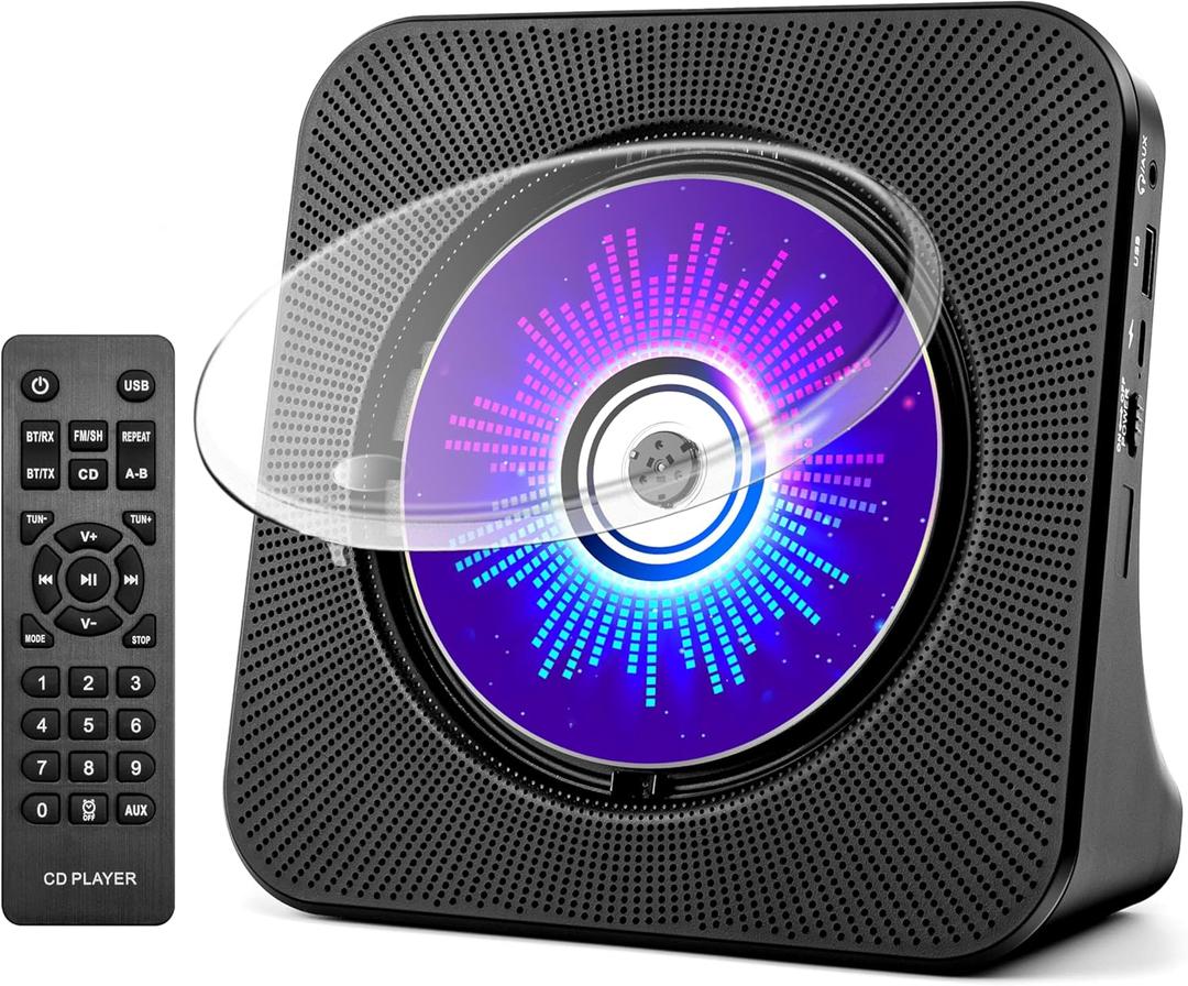 Desktop CD Player with Speakers, CD Players for Home, Portable CD Player with Bluetooth Hi-Fi Stereo Sound,Remote Control,Supports CD/Bluetooth/FM Radio/U Disk/AUX/Timer/Repeat,Black