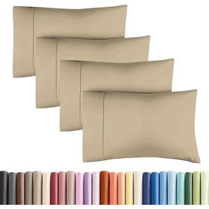 Standard Pillow Cases Set of 4 - Soft Hotel Quality Pillowcase Covers - Comfy Bedding for Women, Men, Kids & Teens - Machine Washable Pillow Protectors - 4 Piece Set - Standard Size Heathered Beige