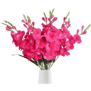 IPOPU 10 PCS Gladiolus Artificial Flowers Bulk 30.3 in Gladiolus Flowers Silk Gladiolus Flowers with Stems Artificial Gladiolus Flowers Faux Gladiolus for Home Wedding Office Decoration(Hot Pink)