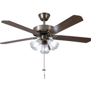 52 Inch Indoor Ceiling Fan with Pull-Chain and Three LED Light Bulbs Base, Traditional 3-Speeds Reversible Blades Ceiling Fan (Antique)
