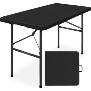 Simpli-Magic 4ft Portable Plastic Folding Table 17% Thicker Than Others Indoor & Outdoor Heavy-Duty Foldable Utility Table w/Handle for Party & Camping (Black)