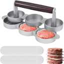 Mini Burger Press Small Meat Patty Maker with 200 Patty Papers Round Shape Press Patty Maker for Mini Hamburger, Barbecue, Picnic, Camping, Three 2.56-inch molds (3 Slots+200 Patty Papers)