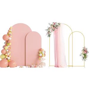 Wokceer Wedding Arch Backdrop Stand and Cover Set of 2 Metal Arch Stand with Arch Cover Pale Pink 7.2FT, 6FT for Birthday Party Wedding Ceremony Bridal Baby Shower Event Decor